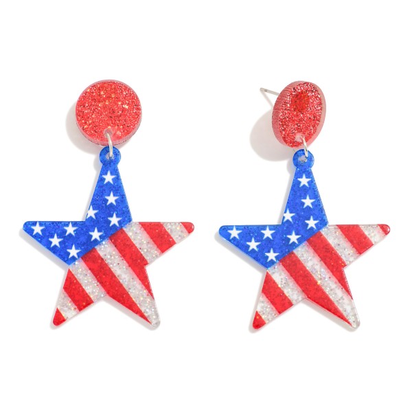 Wholesale glitter Acetate Americana Stars Post Drop Earrings L