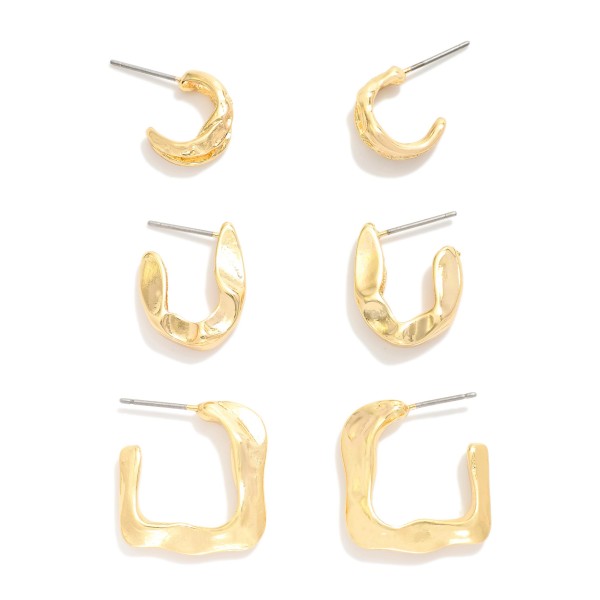 Wholesale set Three Metal Chunky Irregular Hoop Earrings L