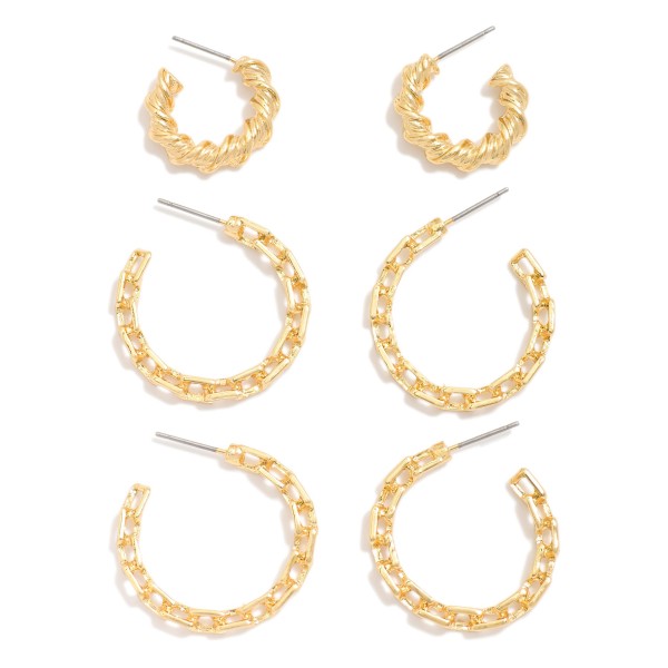 Wholesale set Three Gold Hoop Earrings Chain Link D