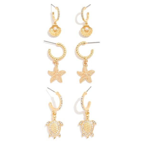 Wholesale set Three Gold Drop Earrings Rhinestones Pearls L