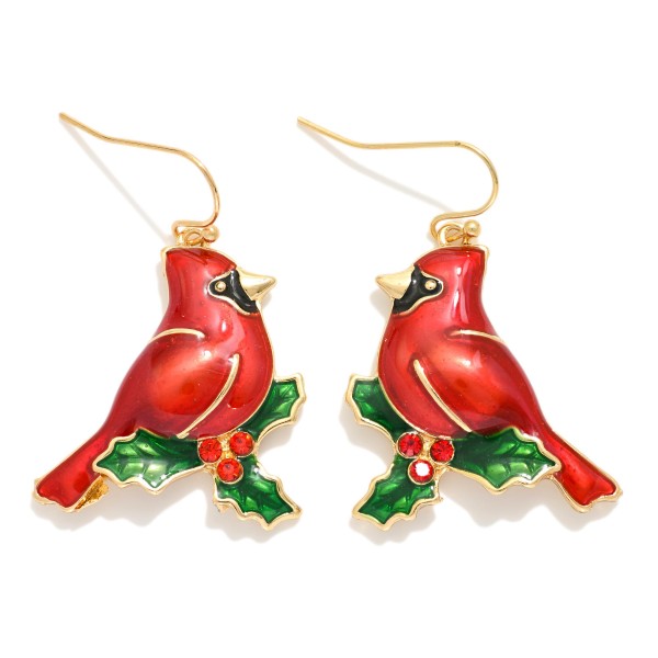 Enamel Christmas Cardinal Drop Earrings 

- Approximately 1.5" L