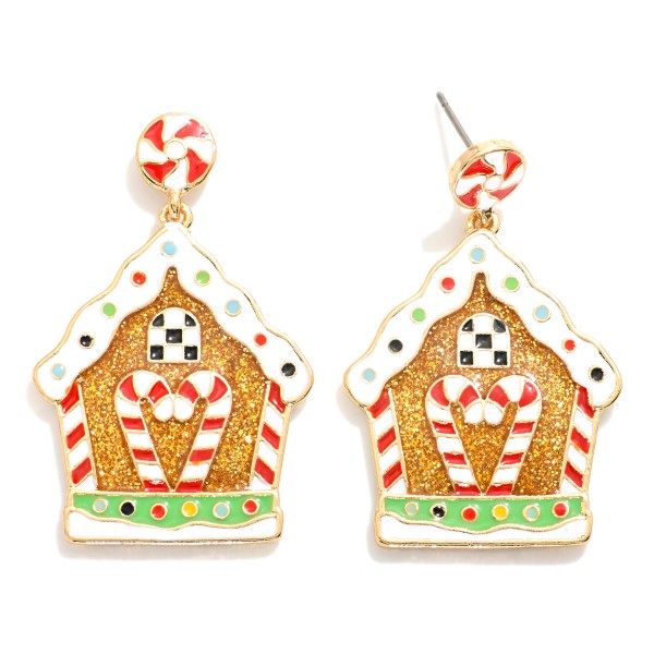 Wholesale enamel Gingerbread House Post Drop Earrings Glitter Details L
