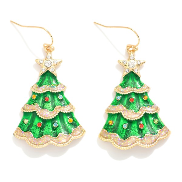 Wholesale enamel Christmas Tree Drop Earrings Glitter Rhinestone Accents L