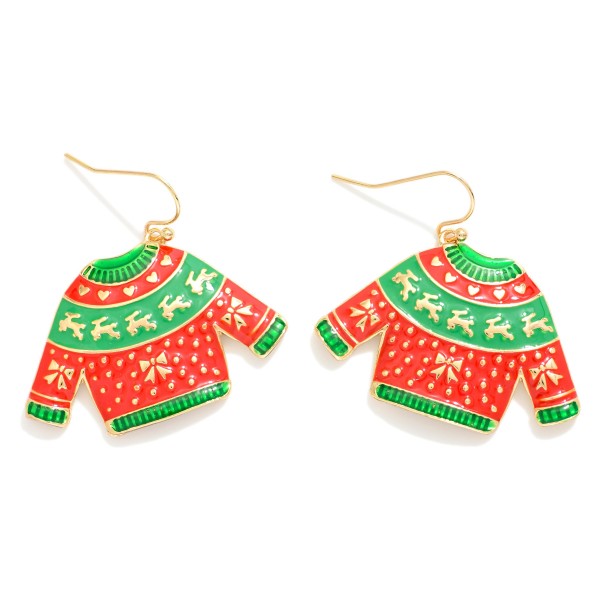 Enamel Christmas Sweater Drop Earrings 

- Approximately 1.5" L