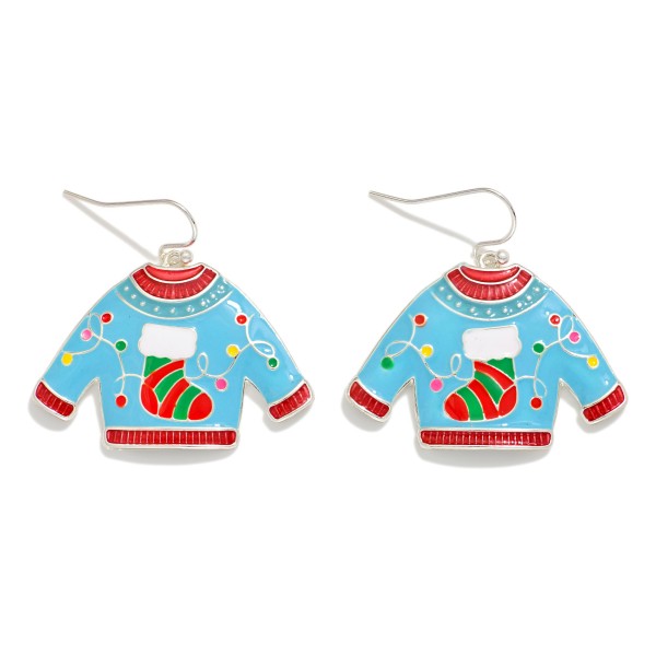 Enamel Christmas Sweater Drop Earrings 

- Approximately 1.5" L