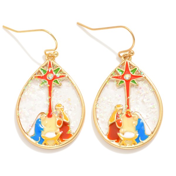 Glitter Resin & Enamel Teardrop Nativity Scene Drop Earrings 

- Approximately 1.5" L