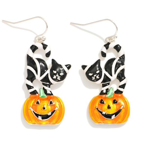 Wholesale enamel Jack O Lantern Cat Drop Earrings L