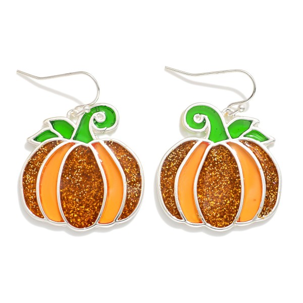 Stained Glass & Glitter Pumpkin Drop Earrings 

- Approximately 1.5" L