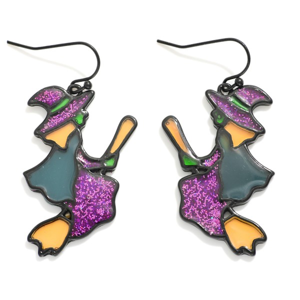 Stained Glass Witch & Broom Drop Earrings 

- Approximately 1.5" L