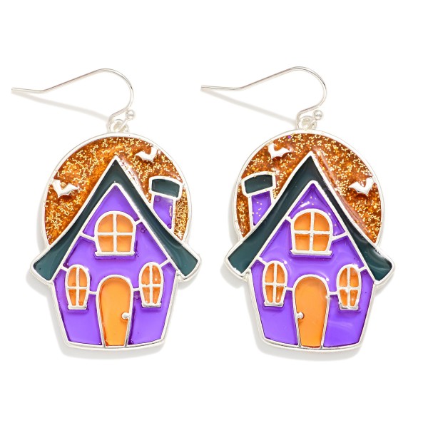 Stained Glass & Glitter Haunted House Drop Earrings 

- Approximately 2" L
