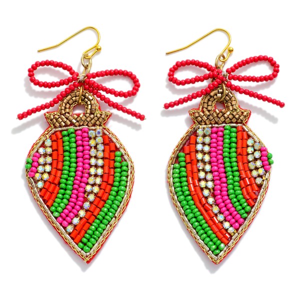Seed Beaded Christmas Ornaments Drop Earrings Featuring Rhinestones

- Approximately 3." L
