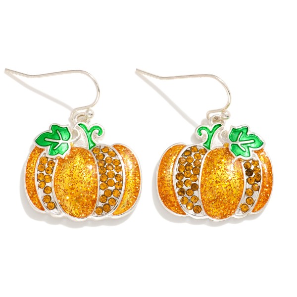 Enamel Glitter Pumpkin Drop Earrings 

- Approximately 1" L