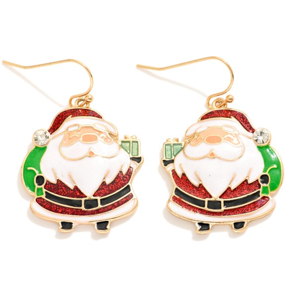 Wholesale enamel Santa Claus Drop Earrings Glitter Rhinestone Details L