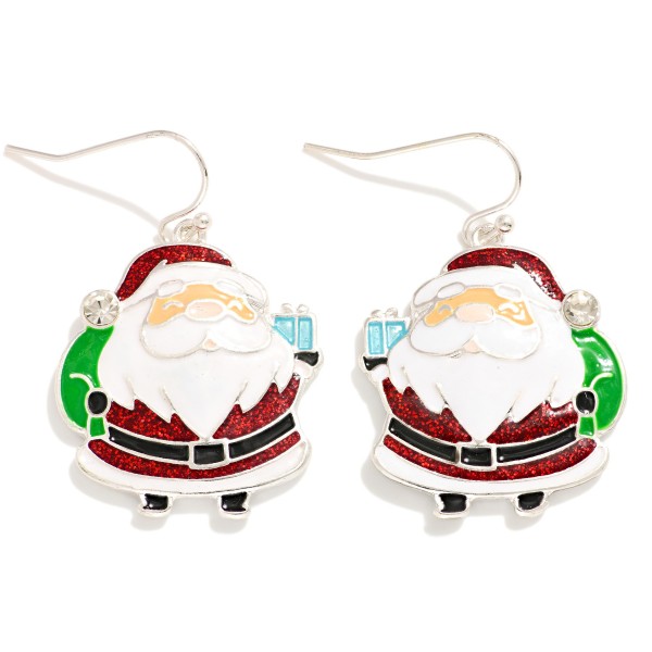 Wholesale enamel Santa Claus Drop Earrings Glitter Rhinestone Details L