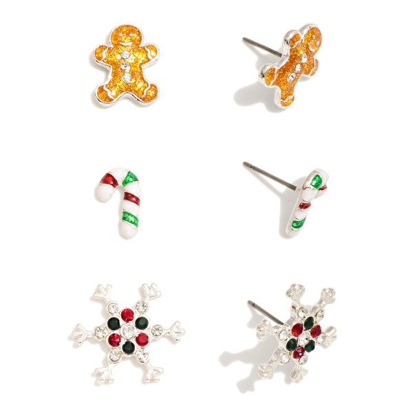 Wholesale set Three Christmas Stud Earrings Glitter Rhinestone Details L