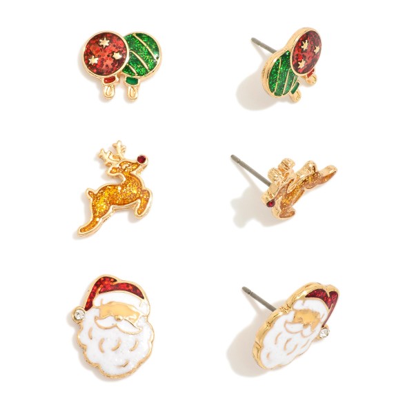 Wholesale set Three Christmas Enamel Stud Earrings Glitter Details L