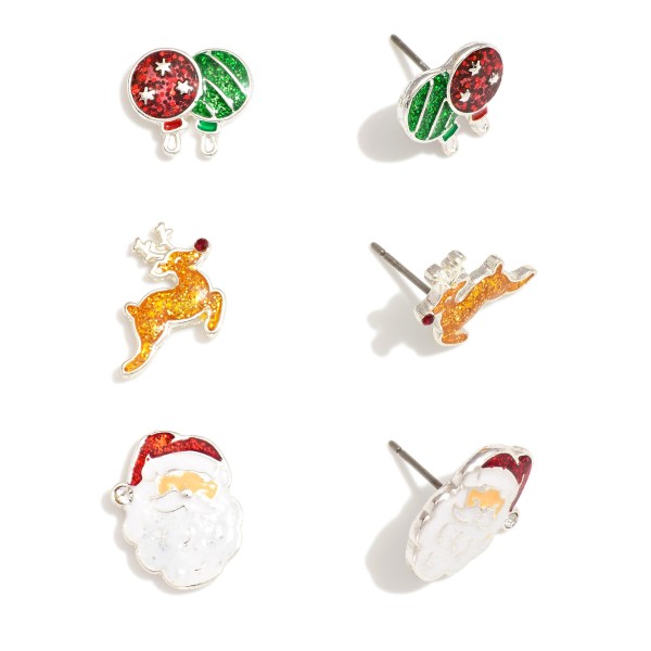 Wholesale set Three Christmas Enamel Stud Earrings Glitter Details L