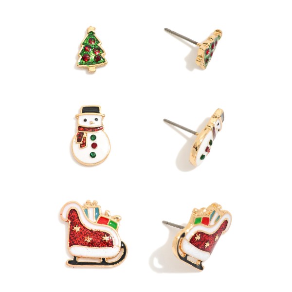 Wholesale set Three Christmas Stud Earrings Glitter Rhinestone Details L