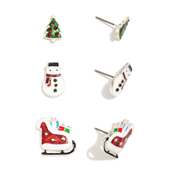 Wholesale set Three Christmas Stud Earrings Glitter Rhinestone Details L