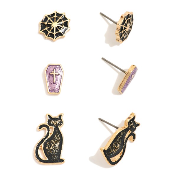 Wholesale set Three Enamel Halloween Stud Earrings Glitter Details L