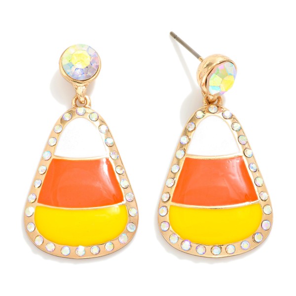 Enamel & Rhinestone Candy Corn Post Drop Earrings 

- Approximately 1.5" L
