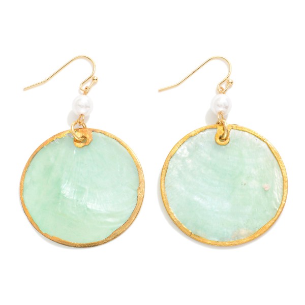 Circular Shell Drop Earrings Featuring Pearl Detail 

- Approximately 2" L