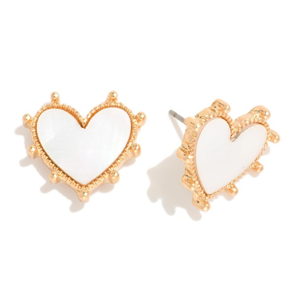Wholesale pearlescent Heart Stud Earrings Metal Studded Border L