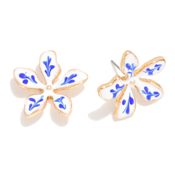 Wholesale enamel Flower Drop Earrings Paint Brush Details L