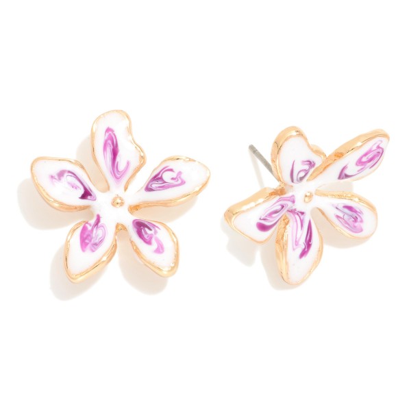 Wholesale enamel Flower Drop Earrings Paint Brush Details L