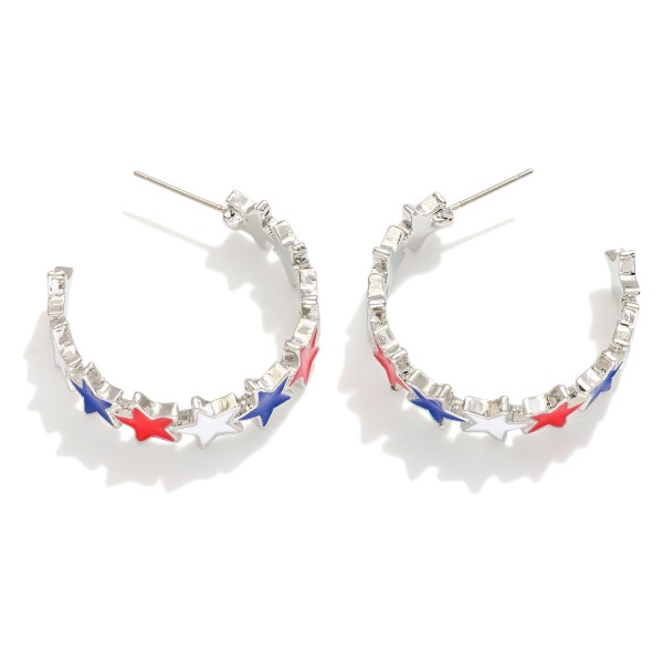 Enamel Stars Hoop Earrings 

- Approximately 1" D 
