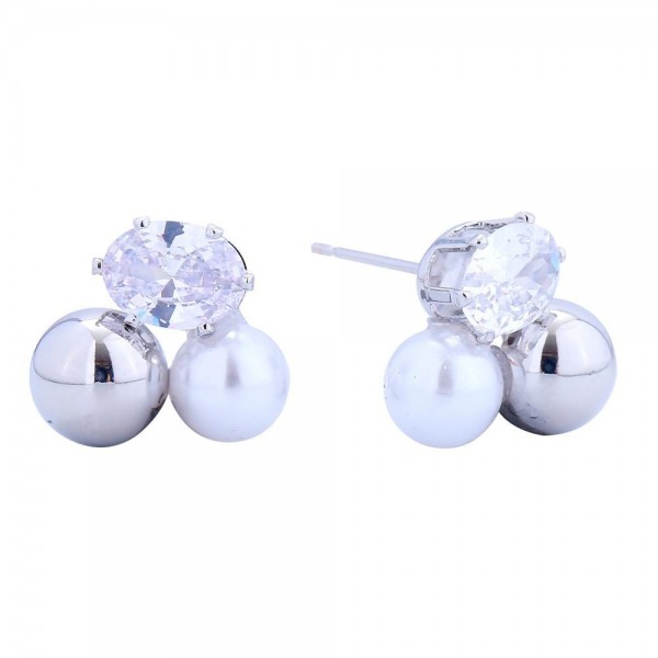 Wholesale do Everything Love Stud Earring Clear Cubic Zirconia White Pearl Metal