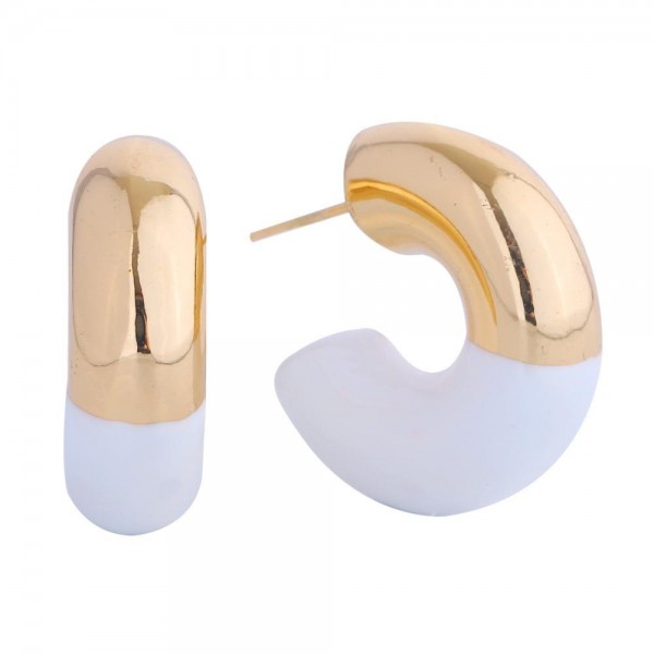 Wholesale do Everything Love Two Chunky Semi Hoop Earring Drop Brass Base Hypoal