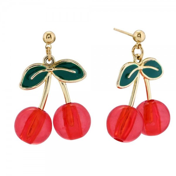 Wholesale do Everything Love Cherry Drop Earrings L Brass Base Hypoallergenic Go