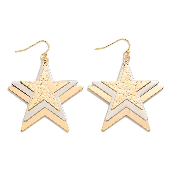 Wholesale layered Metal Textured Metal Star Drop Earrings L