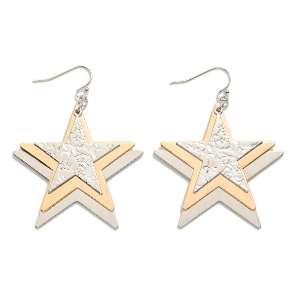 Wholesale layered Metal Textured Metal Star Drop Earrings L