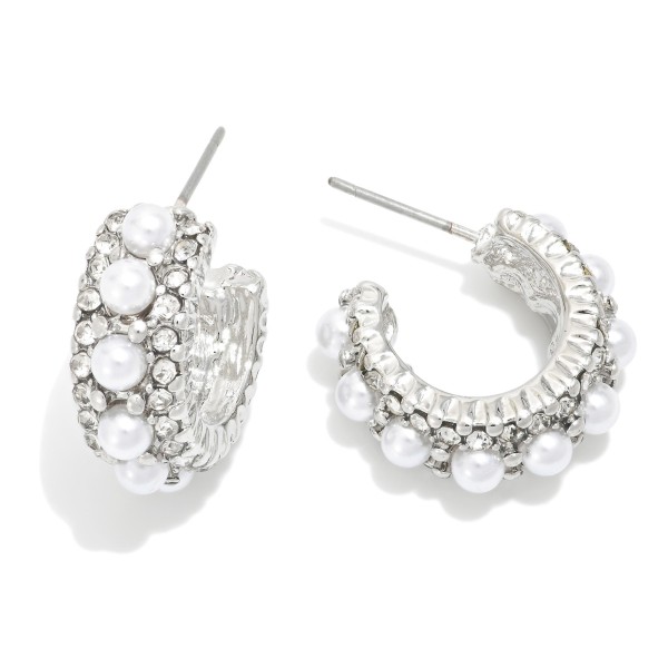 Wholesale pearl Rhinestone Studded Hoop Earrings D
