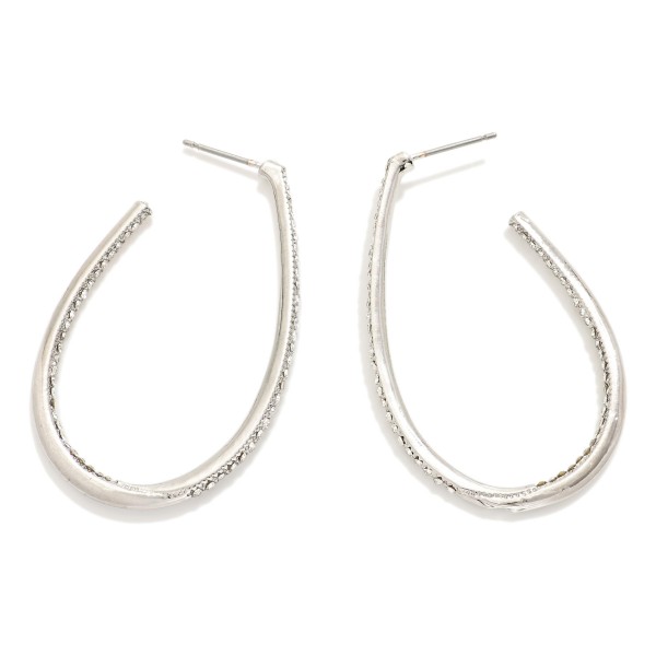 Rhinestone Studded Metal Tone Teardrop Hoop Earrings 

- Approximately 2" L