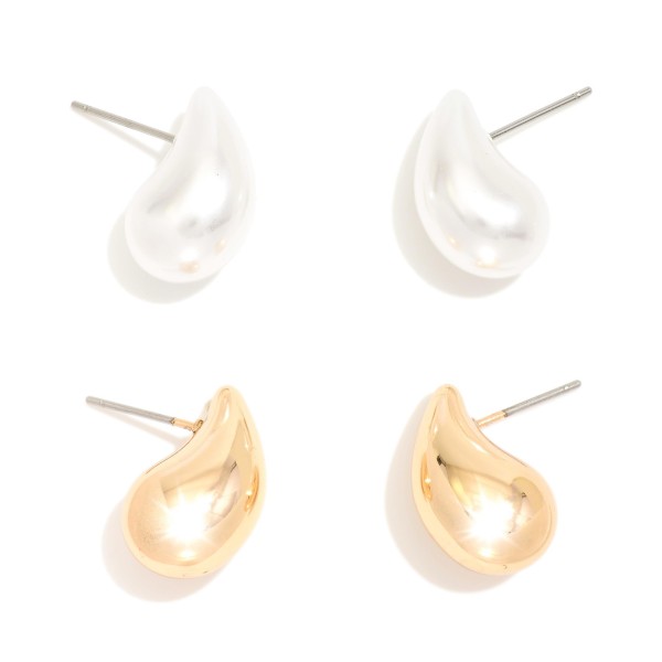 Wholesale set Two Pearl Metal Teardrop Drop Earrings L