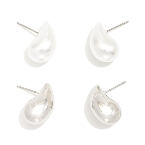 Wholesale set Two Pearl Metal Teardrop Drop Earrings L
