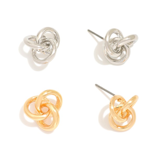 Wholesale set Two Knotted Metal Stud Earrings L