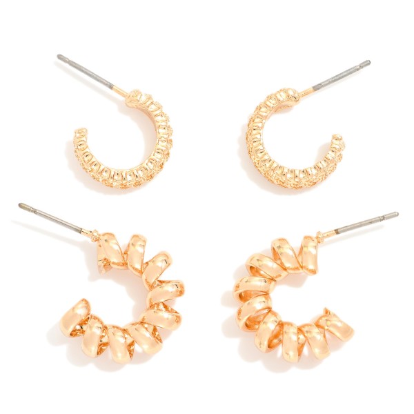 Wholesale set Two Textured Metal Twisted Metal Hoop Earrings D