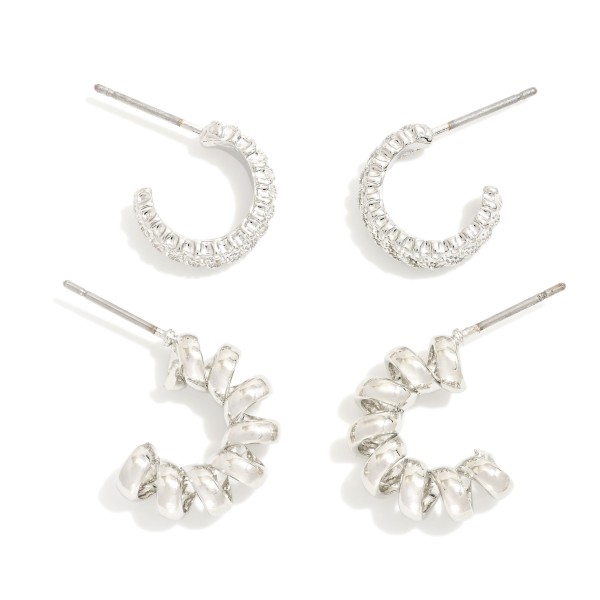 Wholesale set Two Textured Metal Twisted Metal Hoop Earrings D