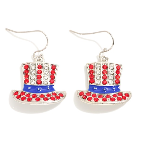 Rhinestone Studded Americana Hat Drop Earrings 

- Approximately 1.25" L