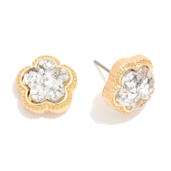 Glitter Acetate Flower Stud Earrings 

- Approximately .5" L