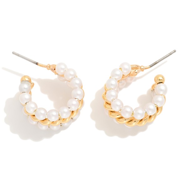 Wholesale layered Hoop Earrings Pearls Twisted Metal D