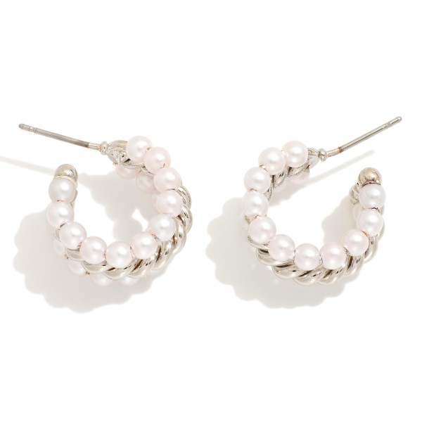 Wholesale layered Hoop Earrings Pearls Twisted Metal D