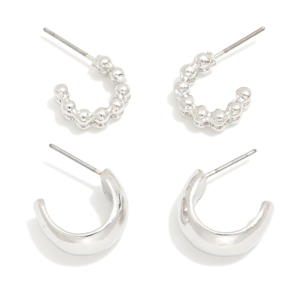 Set Of Two Metal Tone Linked Ball & Chunky Hoop Earrings 

- Approximately .25" D