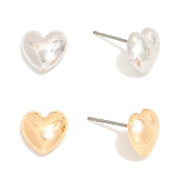 Wholesale set Two Metal Puffy Heart Stud Earrings L
