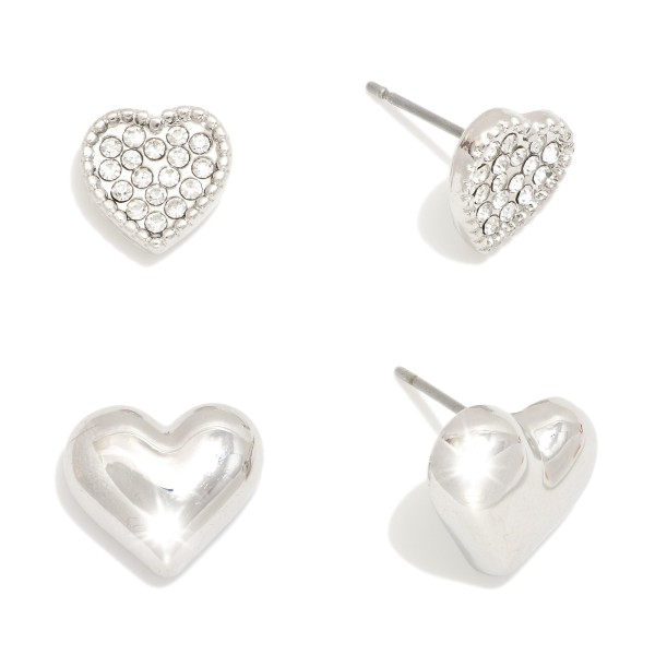 Wholesale set Two Metal Pave Rhinestone Heart Stud Earrings L