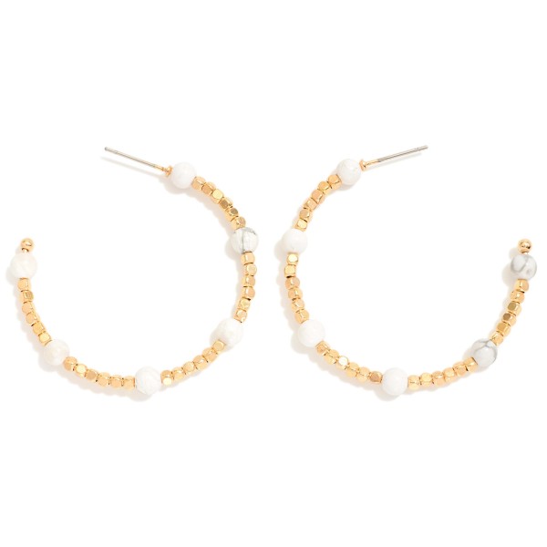 Wholesale stone Metal Beaded Hoop Earrings D